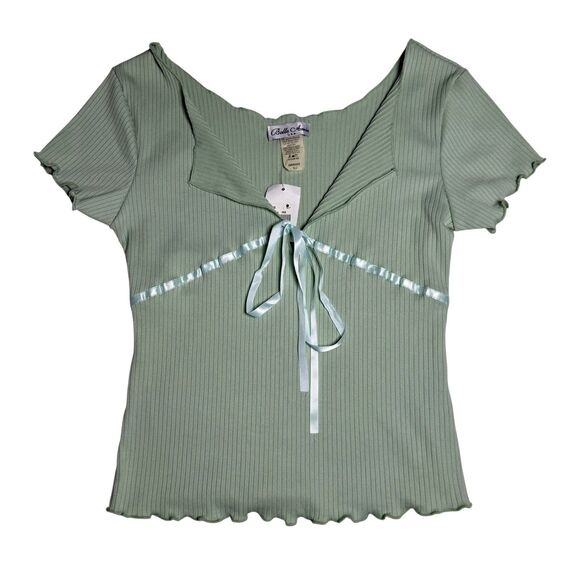 Vintage Y2K Babydoll Top Womens Large Green Fairy Cottage Belle Amie Deadstock - Picture 1 of 5